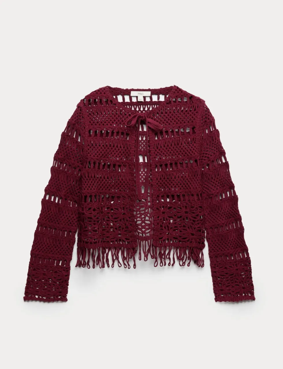 Pure Cotton Tie Fastening Cropped Cardigan