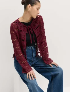 Pure Cotton Tie Fastening Cropped Cardigan