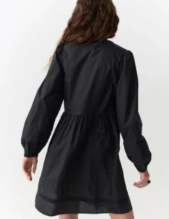 Pure Cotton Tie Neck Pleated Mini Dress