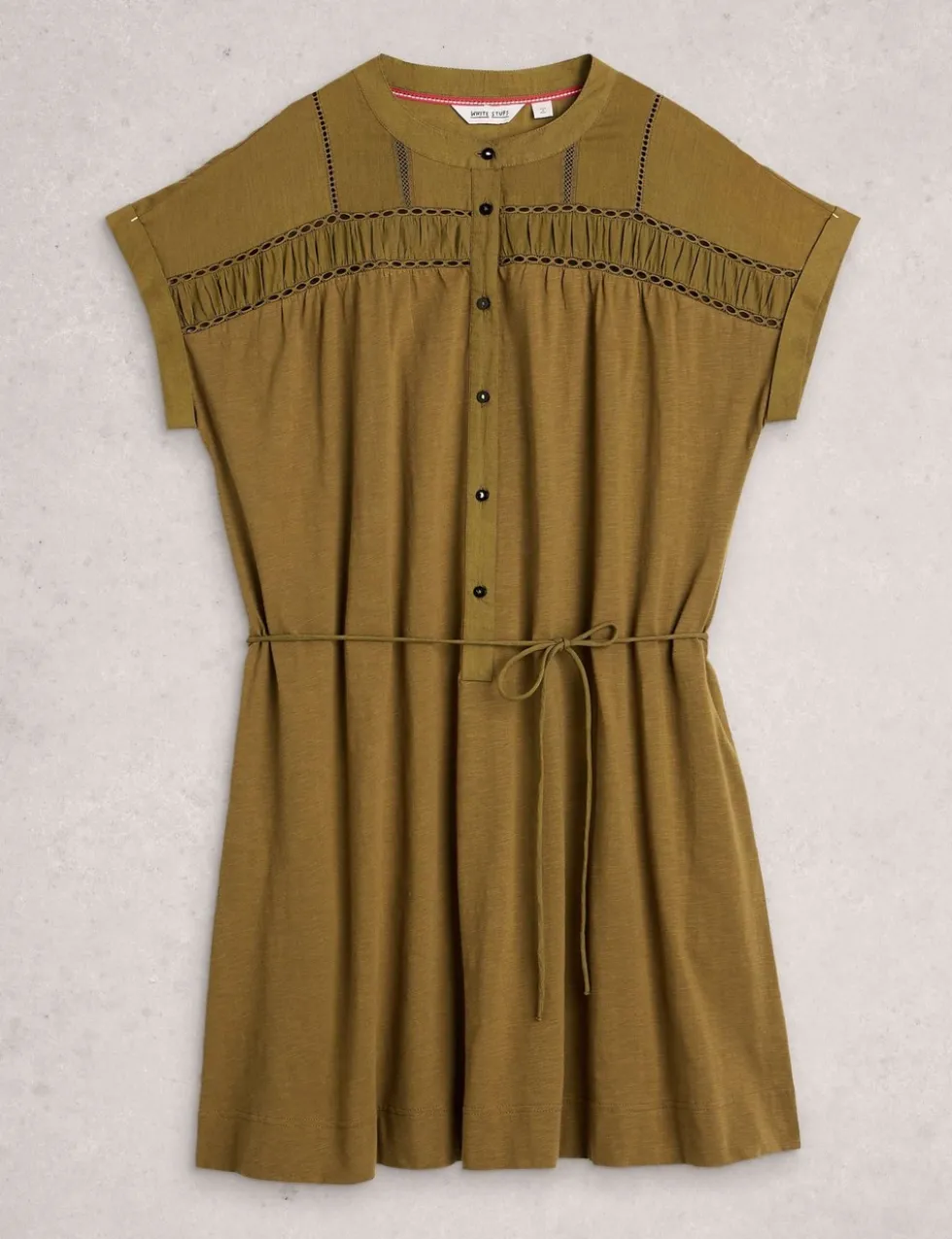 Pure Cotton Tie Waist Knee Length Shirt Dress
