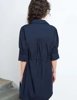 Pure Cotton Tie Waist Mini Shirt Dress