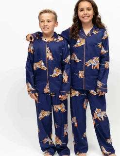 Pure Cotton Tiger Print Revere Collar Pyjamas (2-13 Yrs)