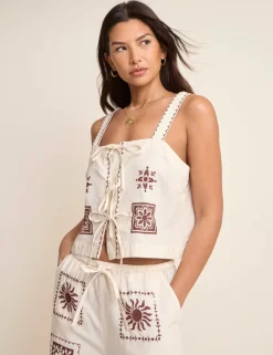 Pure Cotton Tile Print Tie Front Vest Top