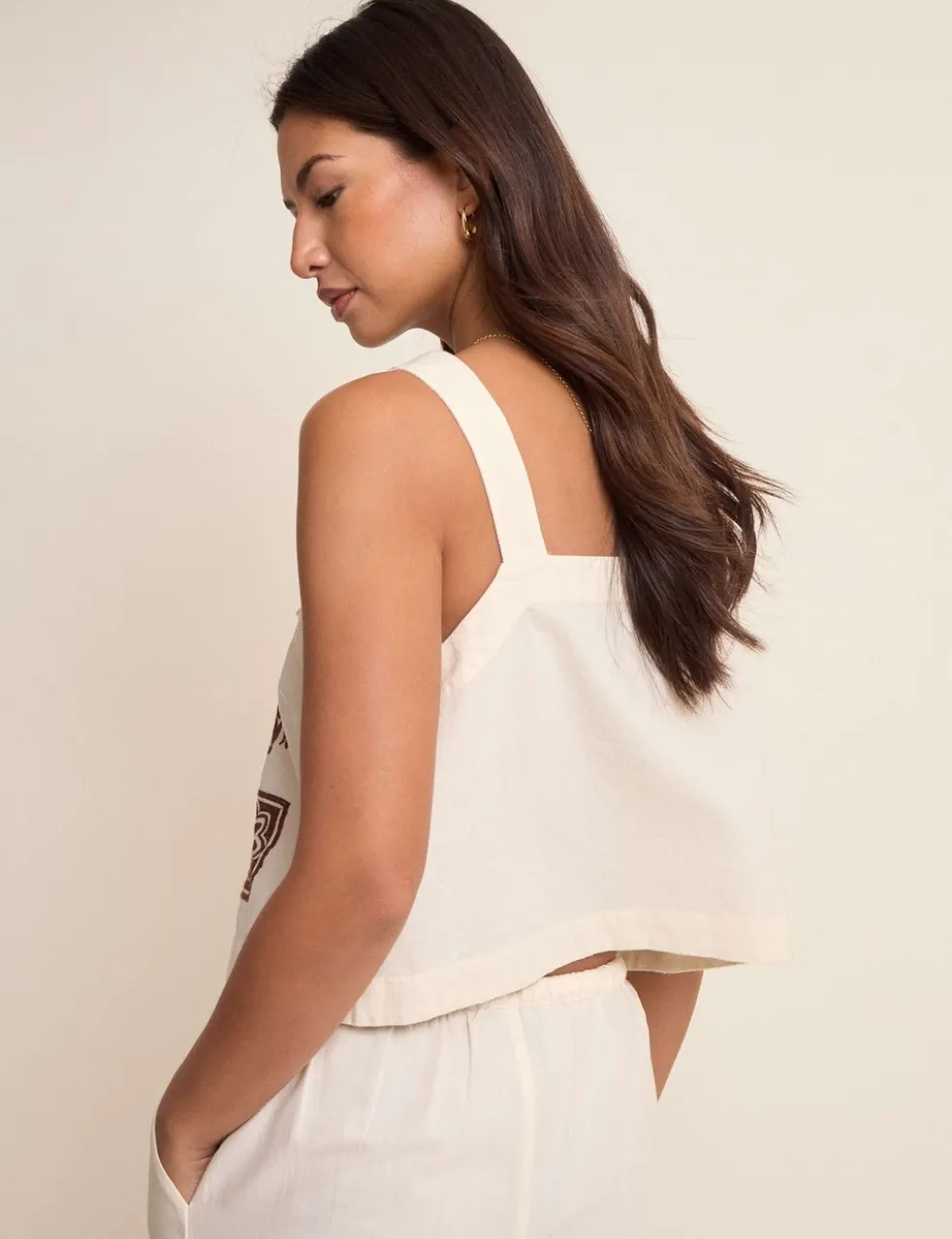 Pure Cotton Tile Print Tie Front Vest Top