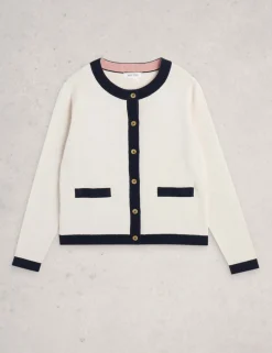 Pure Cotton Tipped Button Front Cardigan