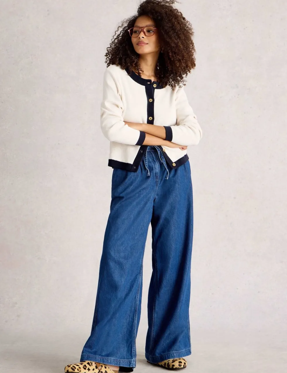 Pure Cotton Tipped Button Front Cardigan