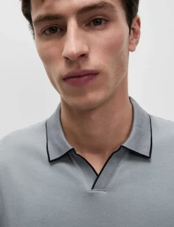 Pure Cotton Tipped Long Sleeve Polo Shirt