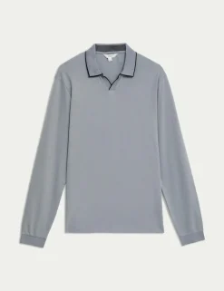 Pure Cotton Tipped Long Sleeve Polo Shirt