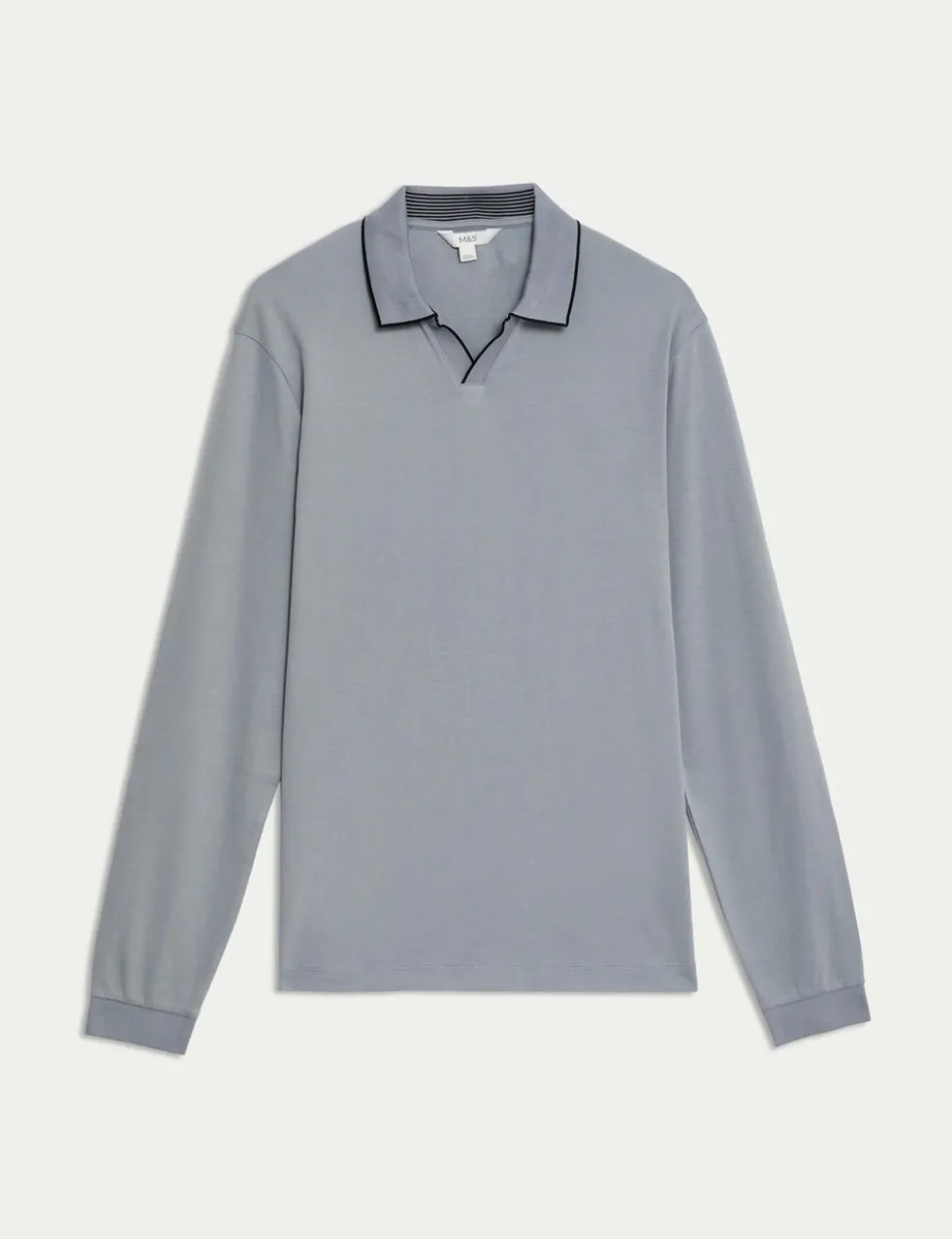 Pure Cotton Tipped Long Sleeve Polo Shirt