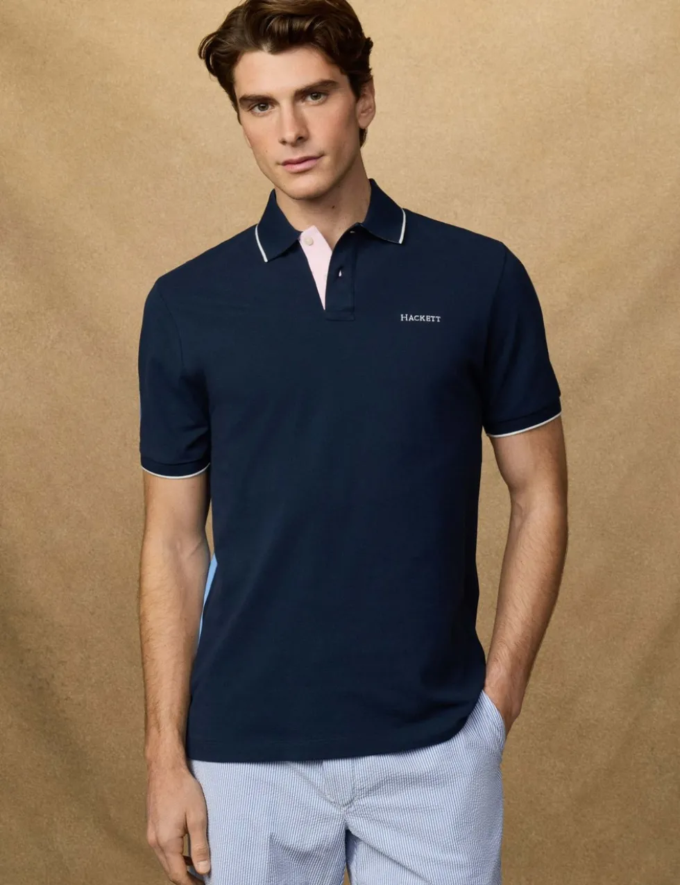 Pure Cotton Tipped Striped Polo Shirt