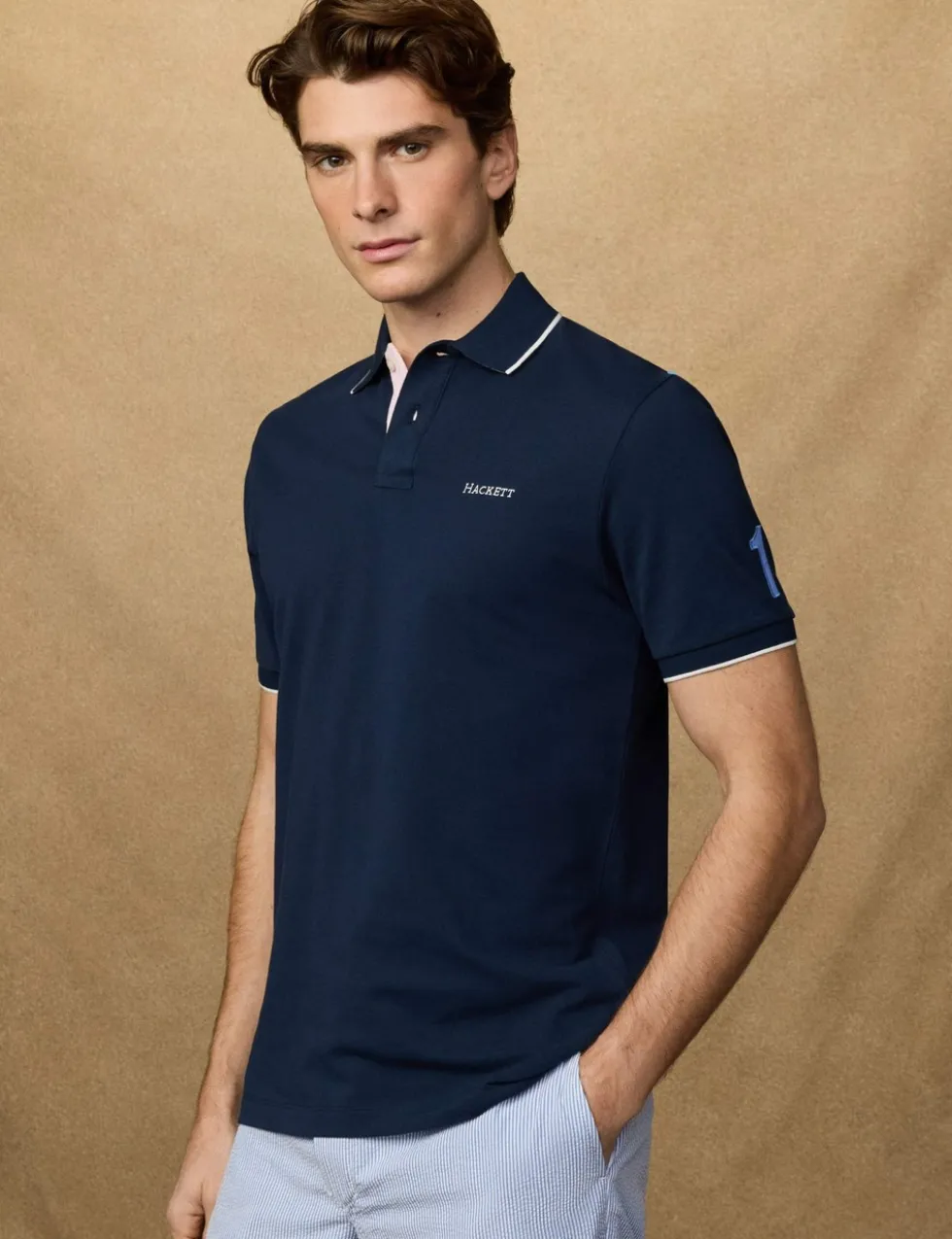 Pure Cotton Tipped Striped Polo Shirt