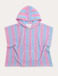 Pure Cotton Towelling Striped Hooded Poncho (2-8 Yrs)