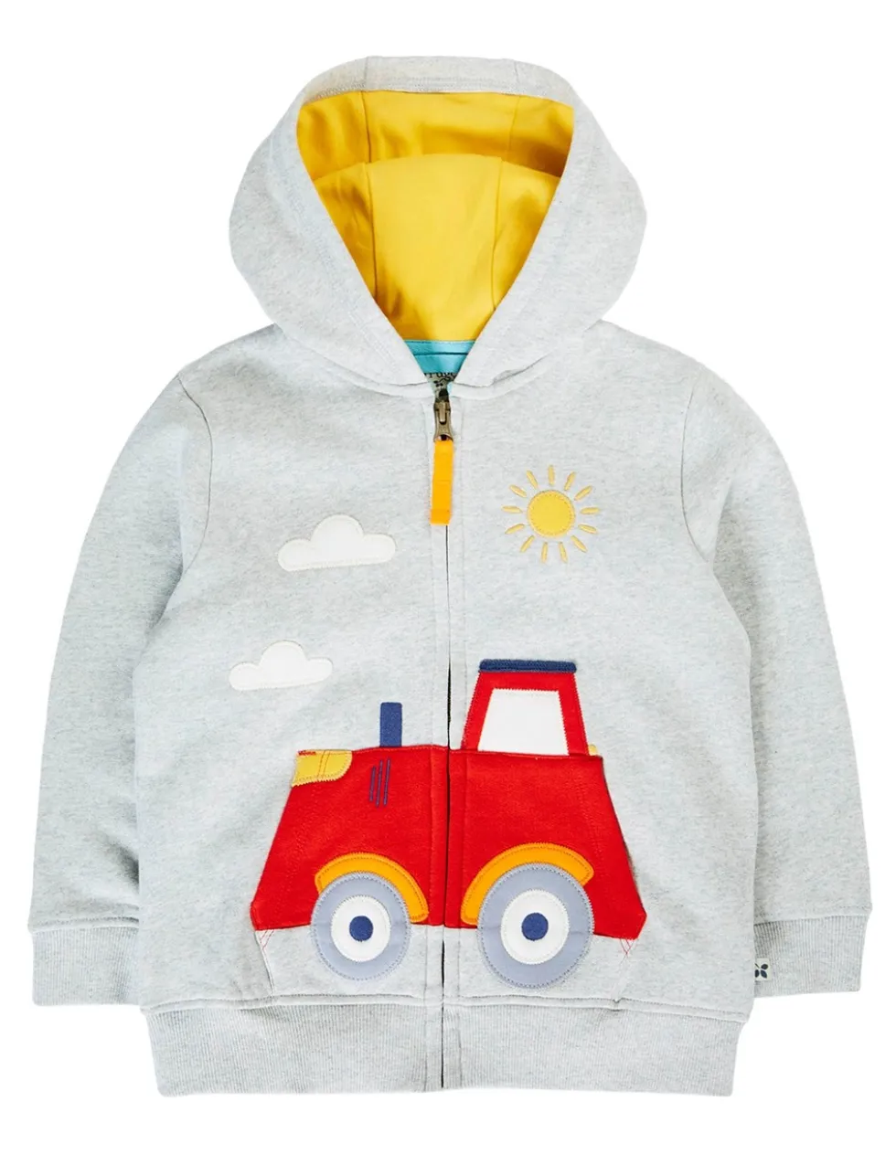 Pure Cotton Tractor Appliqué Zip Hoodie (3 Mths-8 Yrs)
