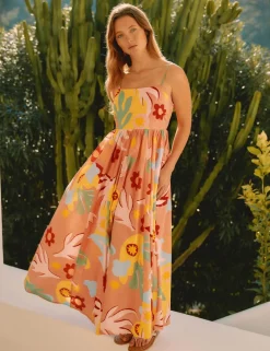 Pure Cotton Tropical Print Strappy Beach Dress