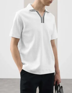 Pure Cotton Vertical Pointelle Polo Shirt