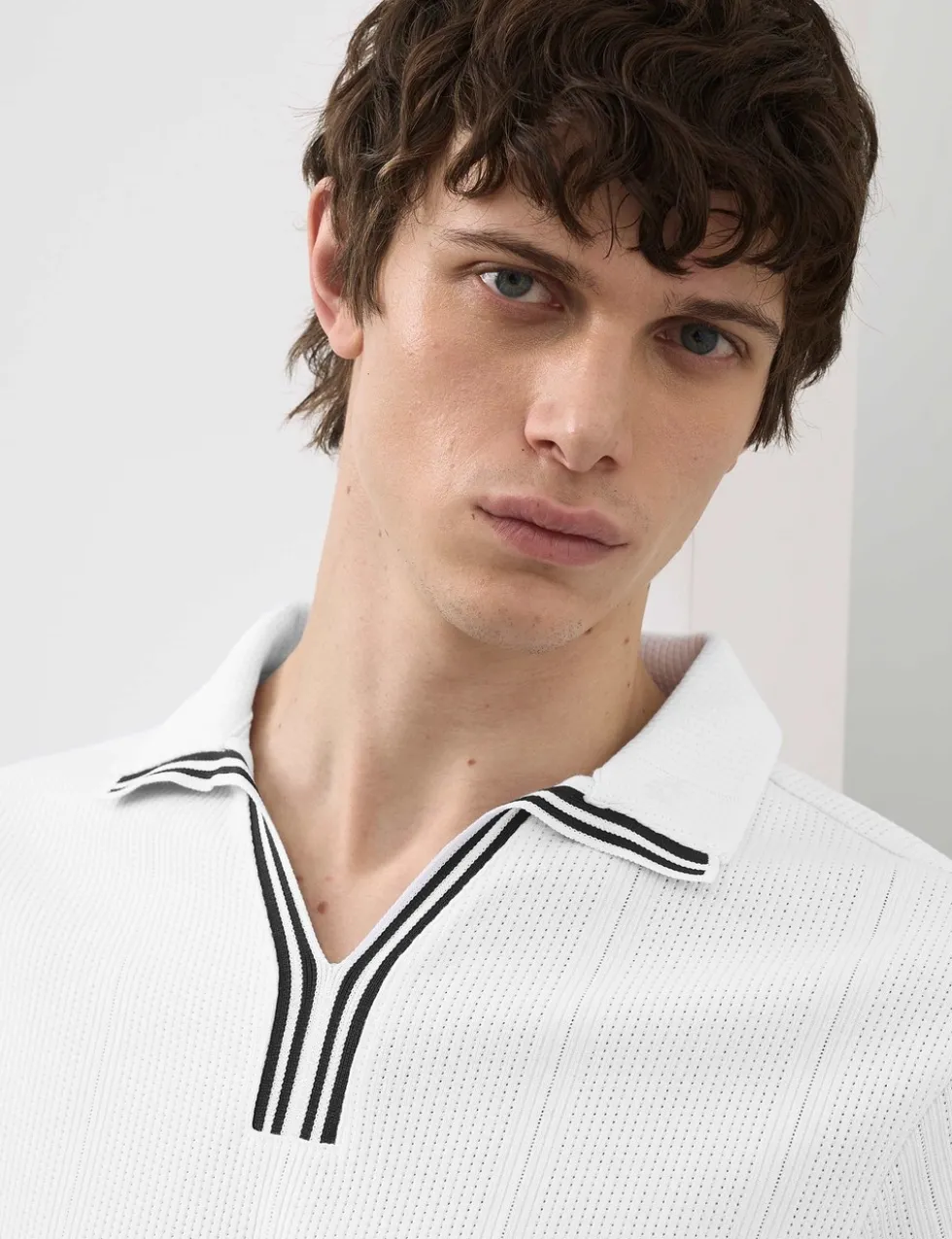 Pure Cotton Vertical Pointelle Polo Shirt