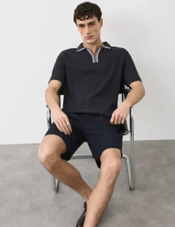 Pure Cotton Vertical Pointelle Polo Shirt
