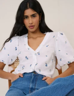 Pure Cotton V-Neck Blouse