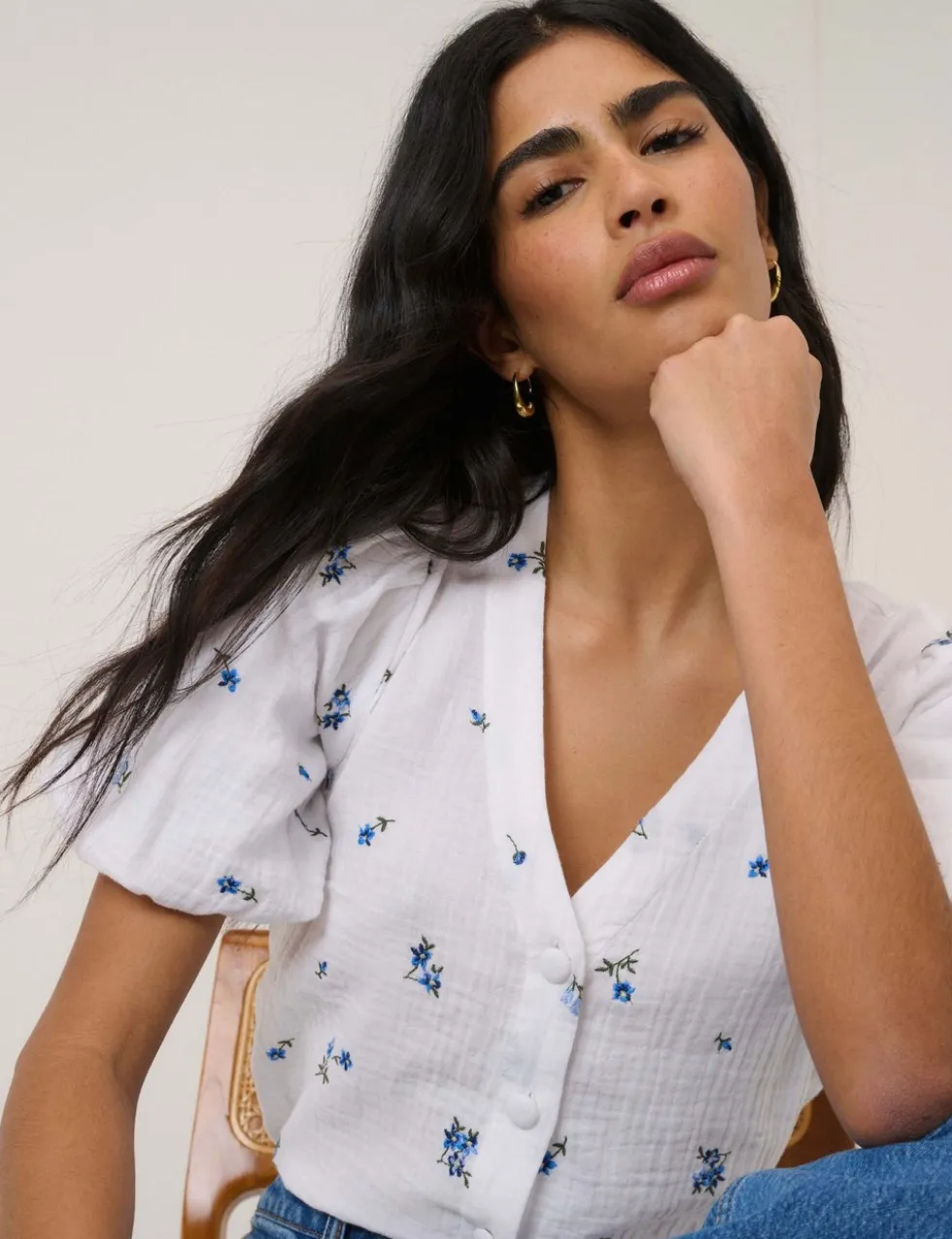 Pure Cotton V-Neck Blouse