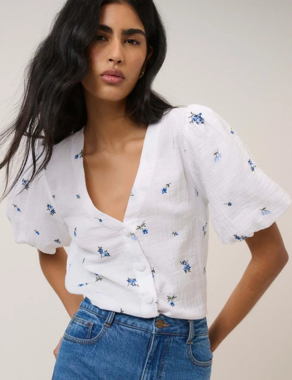 Pure Cotton V-Neck Blouse