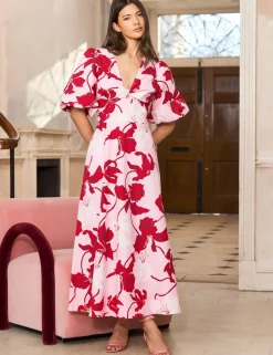 Pure Cotton V-Neck Floral Midaxi Dress