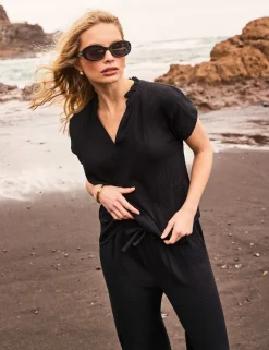 Pure Cotton V-Neck Frill Detail Relaxed Top