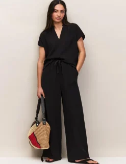 Pure Cotton V-Neck Frill Detail Relaxed Top