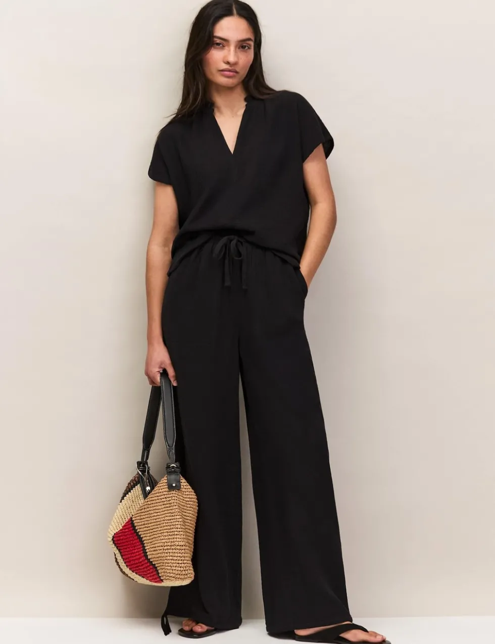 Pure Cotton V-Neck Frill Detail Relaxed Top