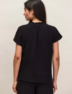 Pure Cotton V-Neck Frill Detail Relaxed Top