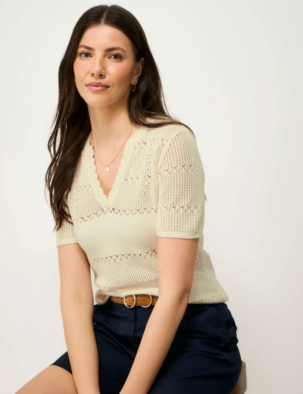 Pure Cotton V-Neck Knitted T-Shirt