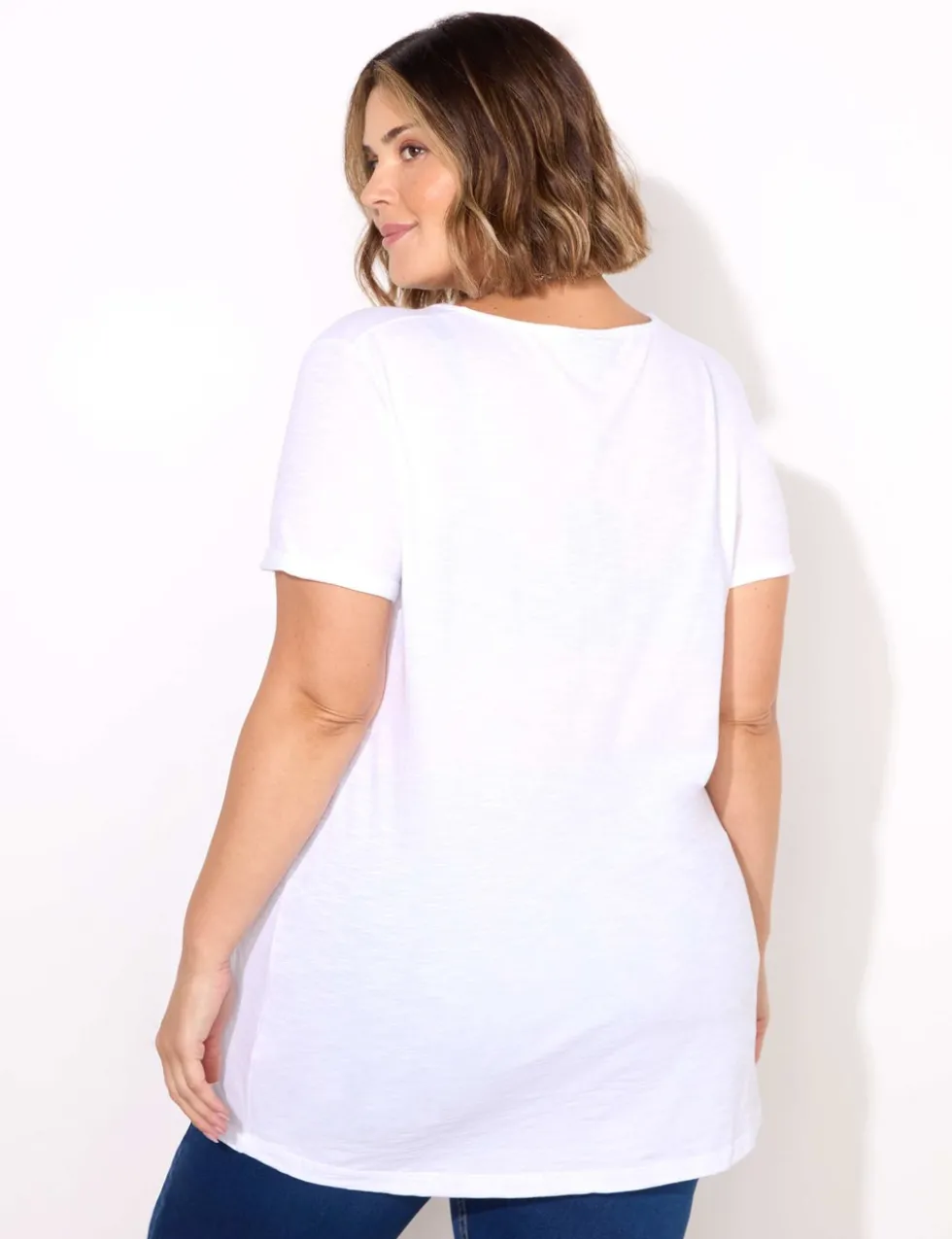 Pure Cotton V-Neck Longline T-Shirt