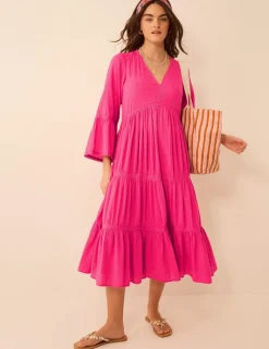 Pure Cotton V-Neck Midi Beach Dress