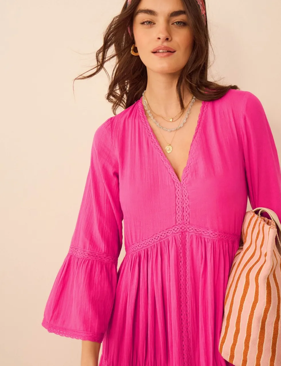 Pure Cotton V-Neck Midi Beach Dress
