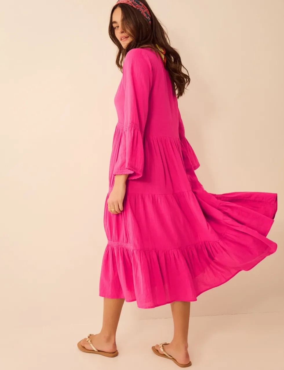 Pure Cotton V-Neck Midi Beach Dress