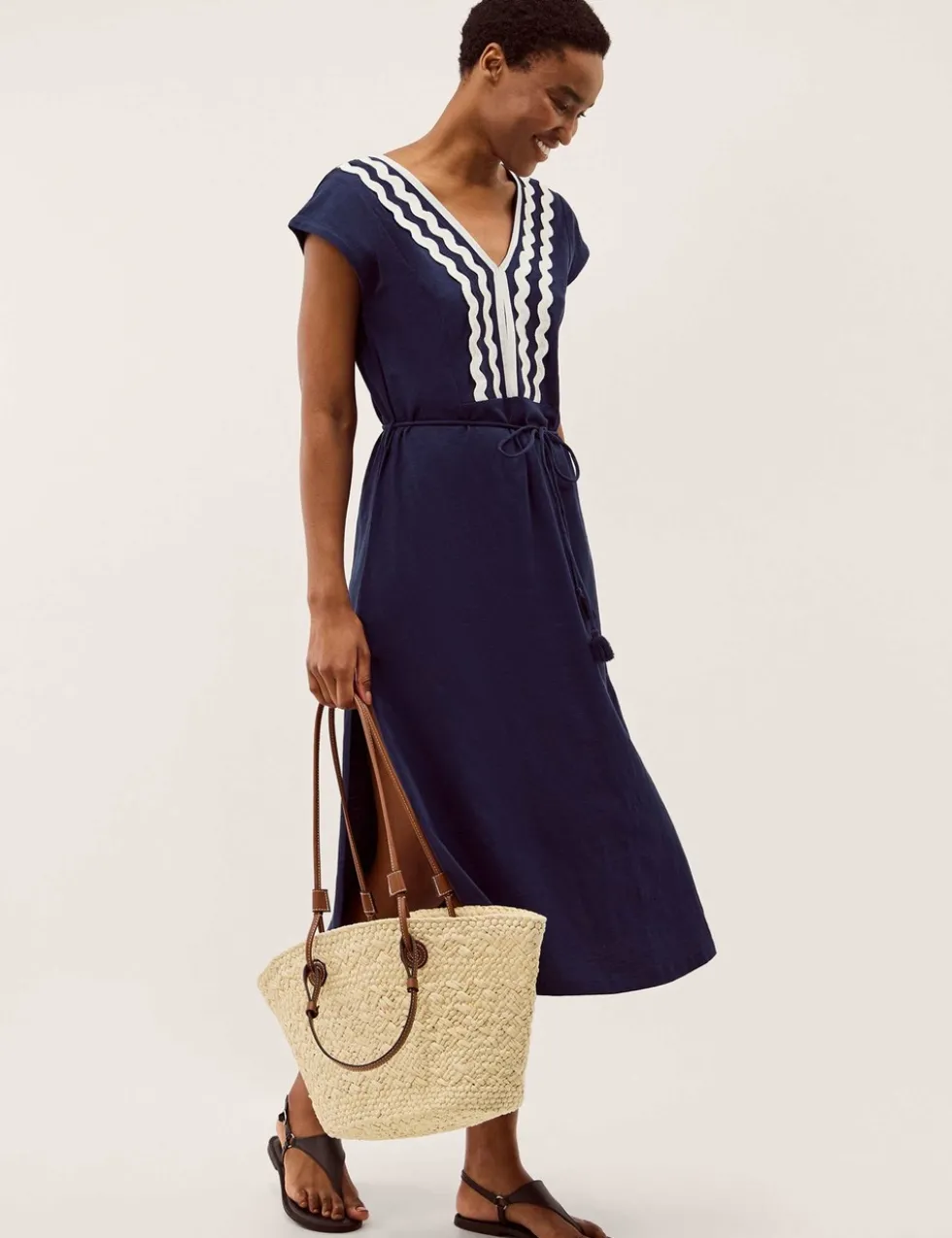 Pure Cotton V-Neck Midi Kaftan Dress