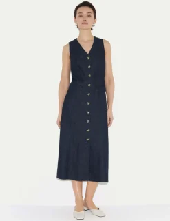 Pure Cotton V-Neck Midi Tea Dress