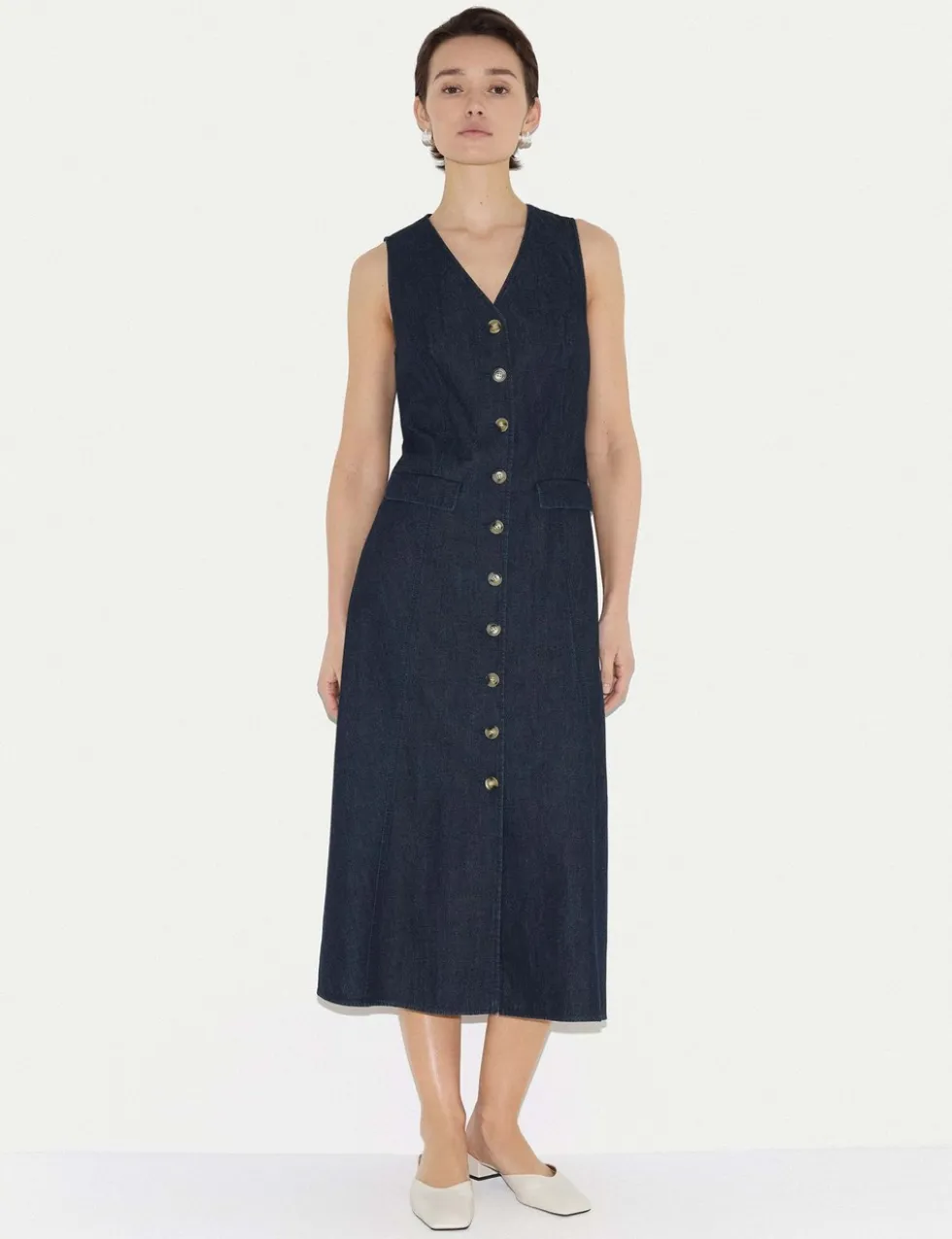 Pure Cotton V-Neck Midi Tea Dress