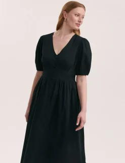Pure Cotton V-Neck Midi Tea Dress