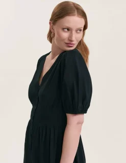 Pure Cotton V-Neck Midi Tea Dress