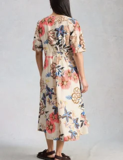 Pure Cotton V-Neck Midi Waisted Dress