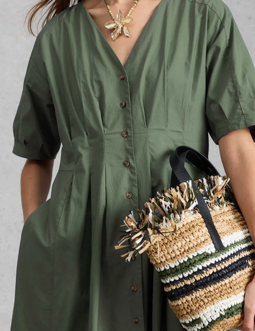 Pure Cotton V-Neck Midi Waisted Dress