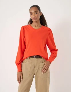 Pure Cotton V-Neck Puff Sleeve Top