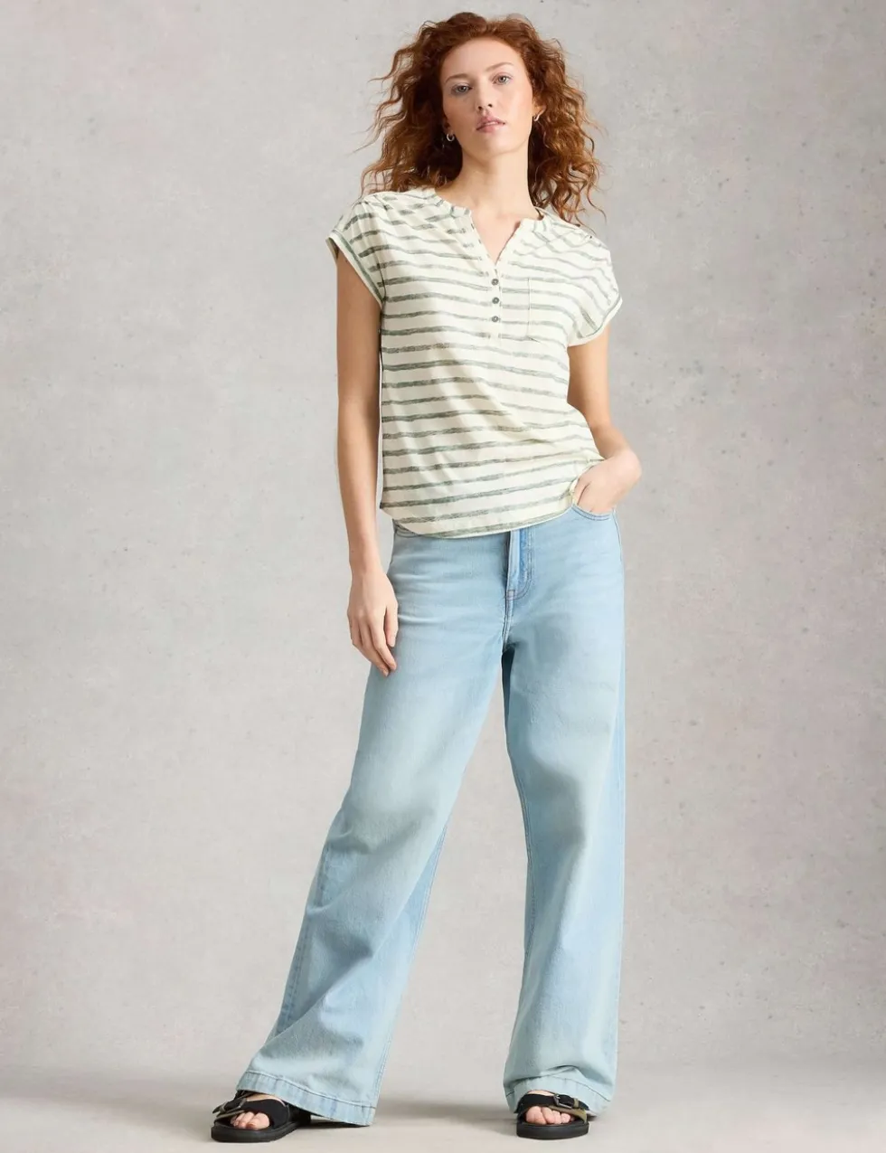 Pure Cotton V-Neck Striped Shirt