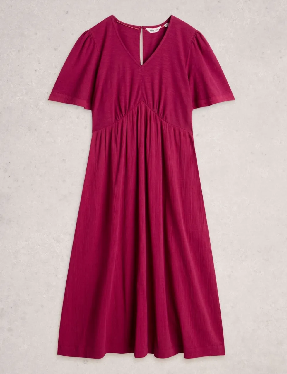 Pure Cotton V-Neck Textured Midi Waisted Dress