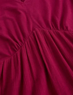 Pure Cotton V-Neck Textured Midi Waisted Dress