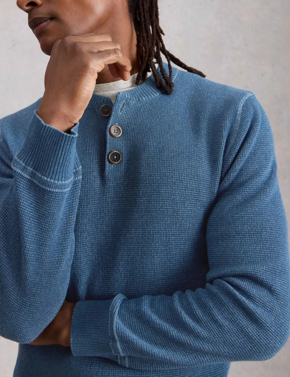 Pure Cotton Waffle Henley Jumper
