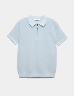 Pure Cotton Waffle Knitted Polo Shirt (6-16 Yrs)