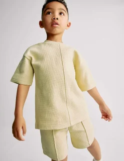 Pure Cotton Waffle T-Shirt and Shorts Set (2-8 Yrs)