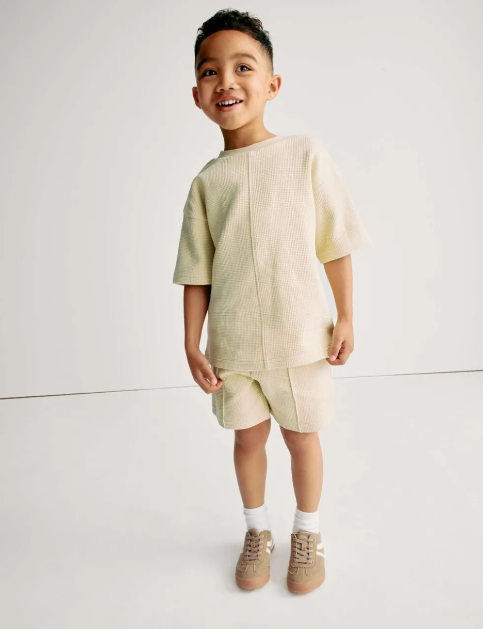 Pure Cotton Waffle T-Shirt and Shorts Set (2-8 Yrs)