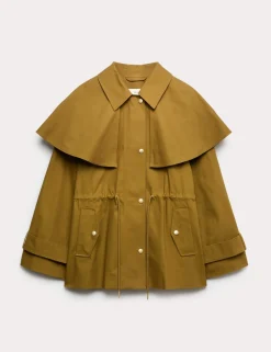 Pure Cotton Waisted Collared Cape Coat